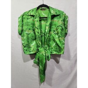 Cropped 100% Pure Silk Low Cut Front Tie Capri Italy Blouse 10 12